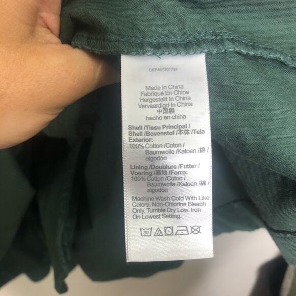 Madewell Dress A Line Voluminous Tiered Corduroy Puff Sleeve Green Mini Pockets - Picture 6 of 8